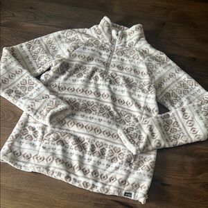 Eddie Bauer Women's Large 1/4 Zip Fleece White & Beige